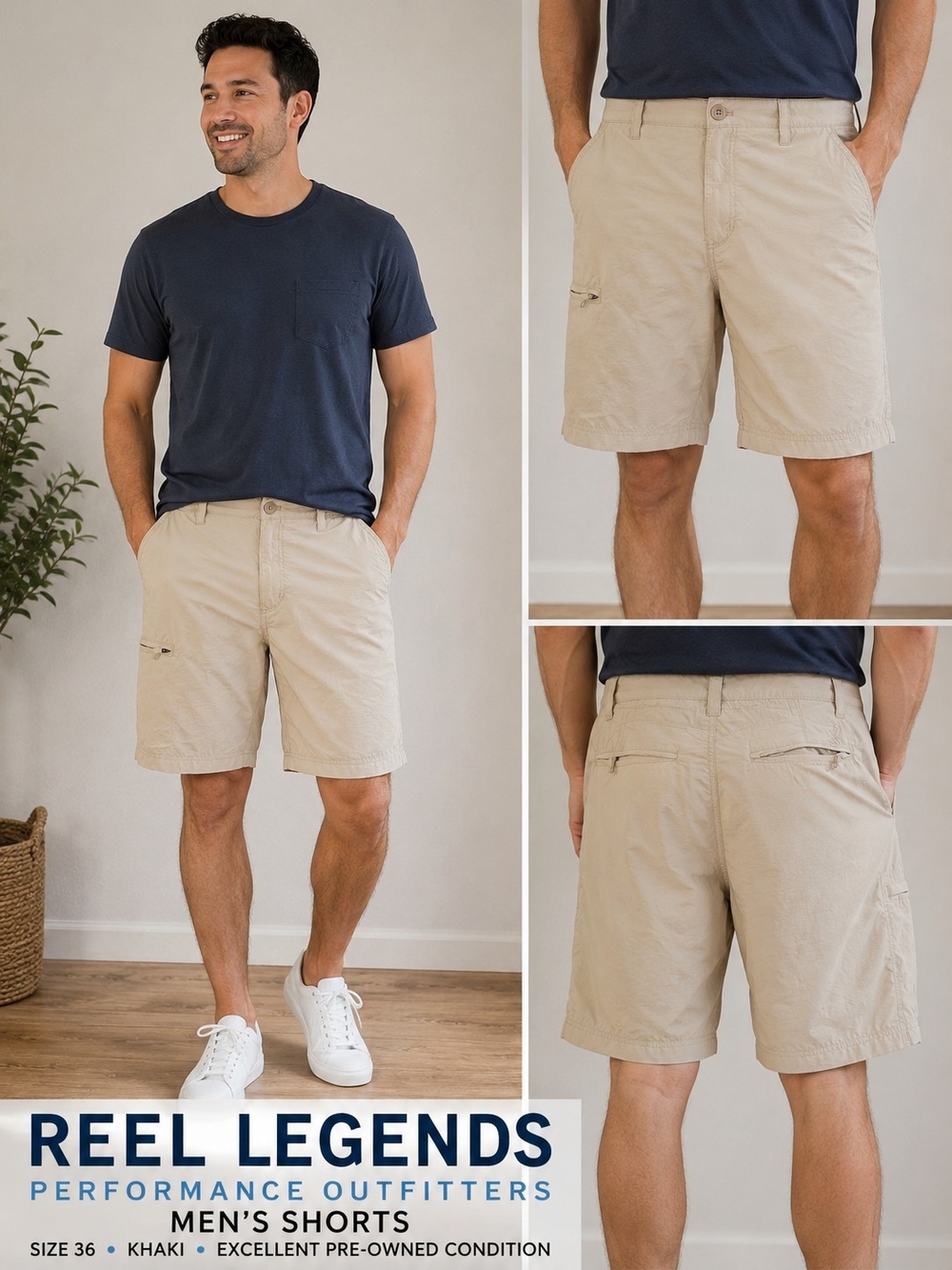 Reel Legends Men’s Size 36 Khaki Performance Cargo Fishing Shorts
